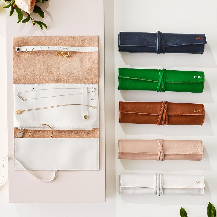 Mark & Graham Monogrammed Leather Jewelry Roll