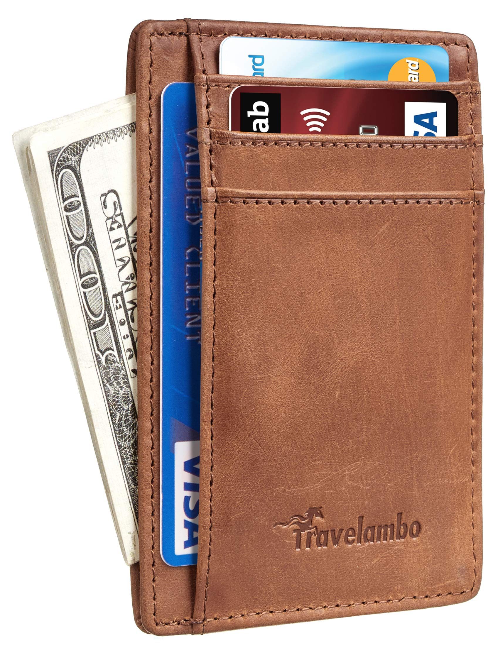 Travelambo RFID Blocking Front Pocket Slim Leather Wallet