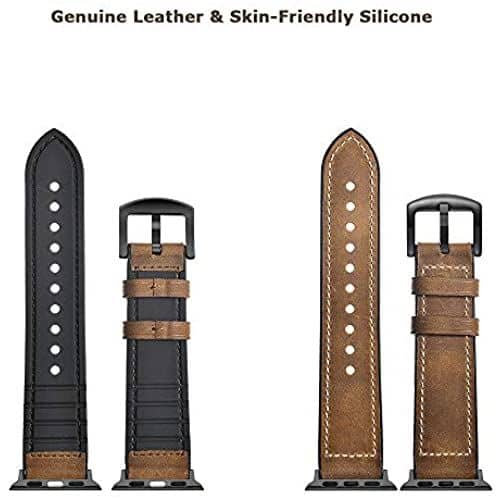 Tasikar Genuine Leather Hybrid Silicone Apple Watch Band