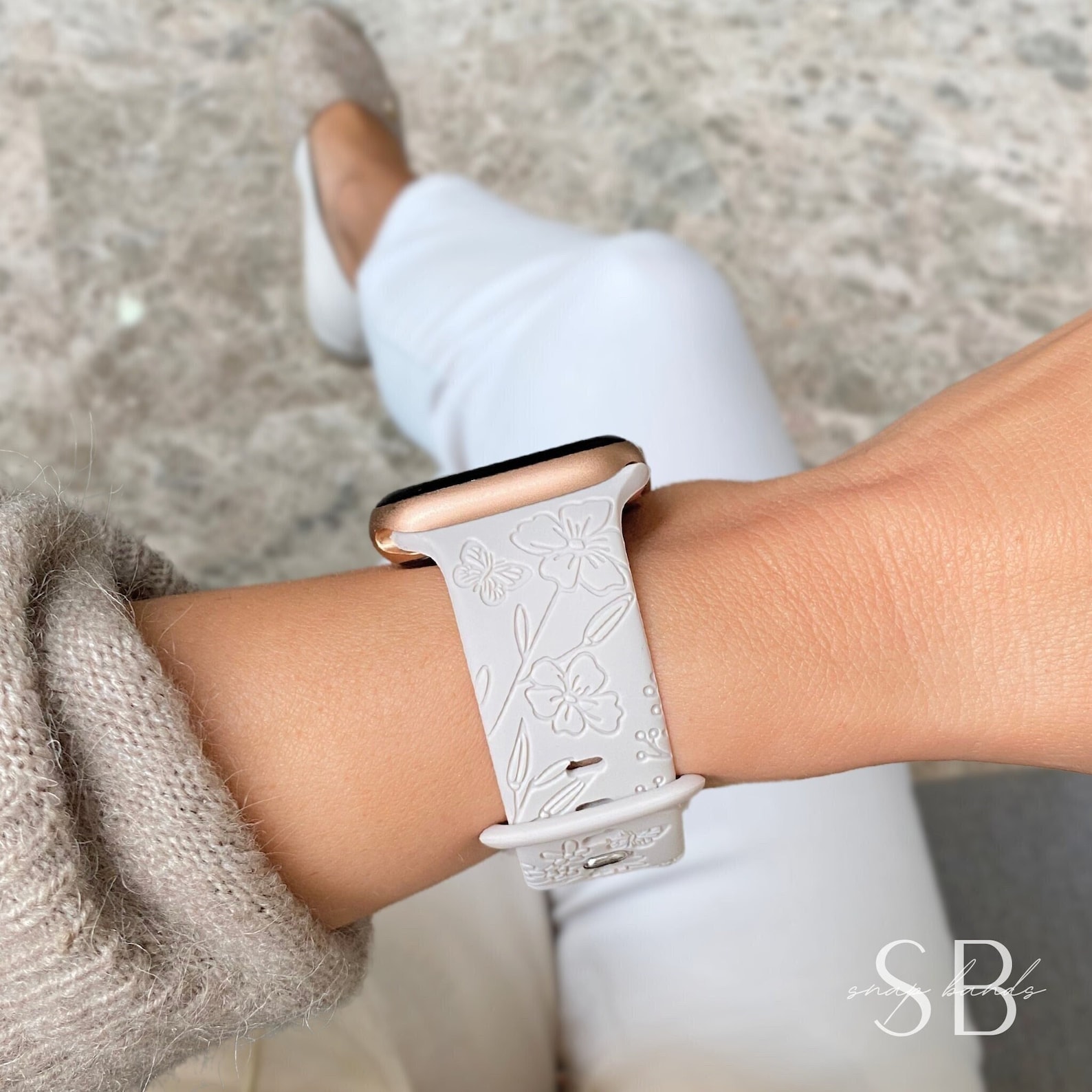 Kades Thin Soft Silicone Floral Engraved Sport Band
