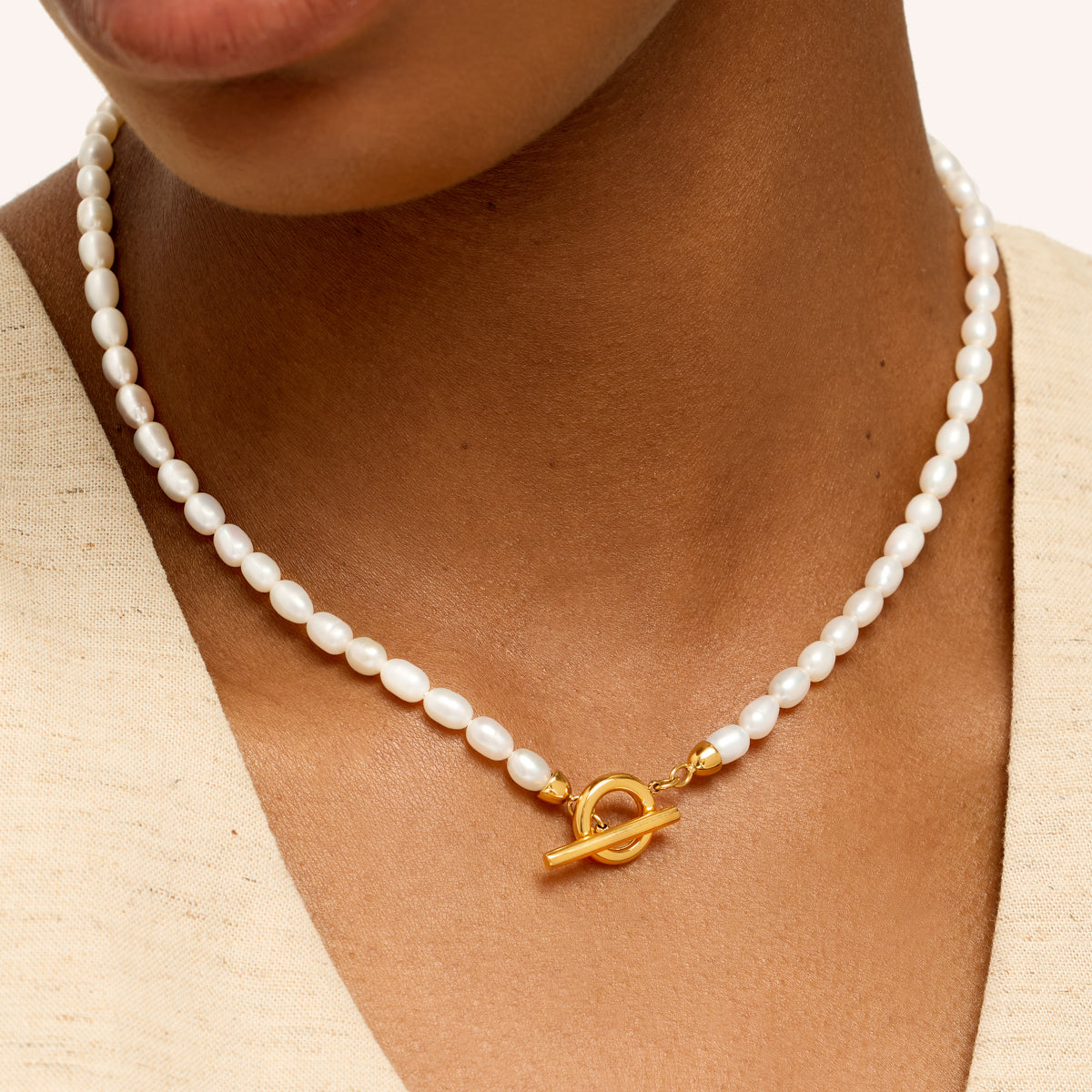 Missoma Baroque Pearl T-Bar Chain Toggle Necklace