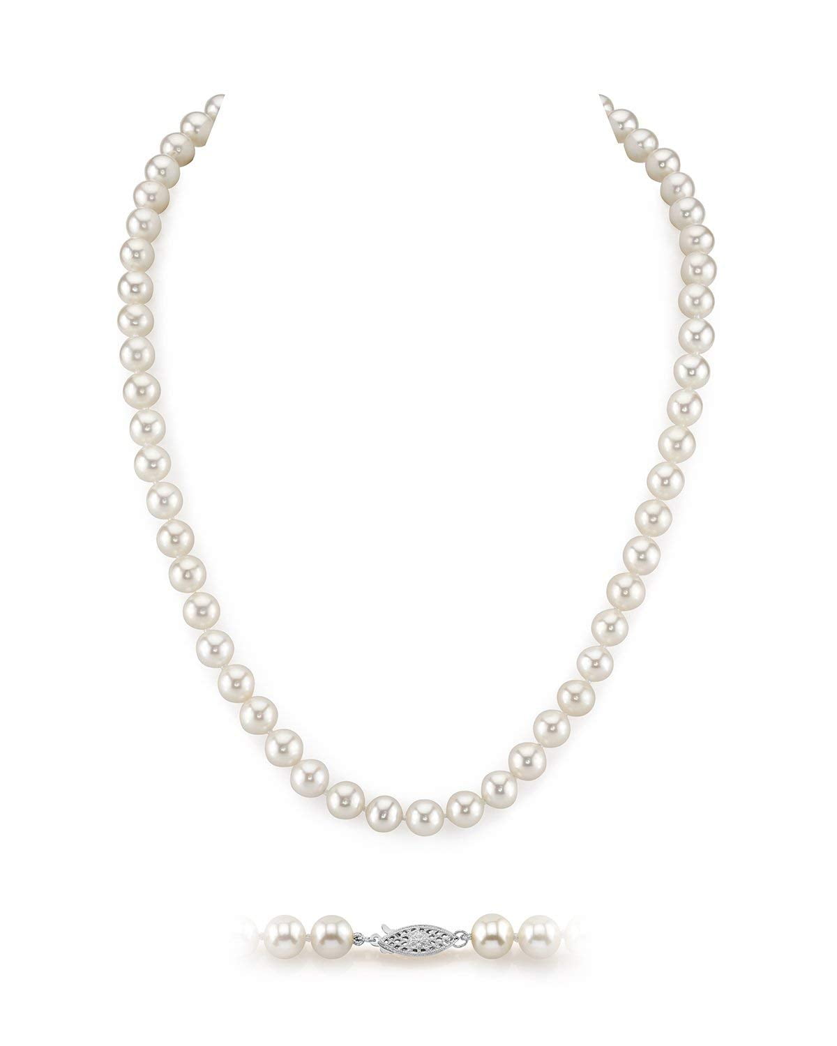 The Pearl Source 14K Gold Round White Freshwater Pearl Necklace
