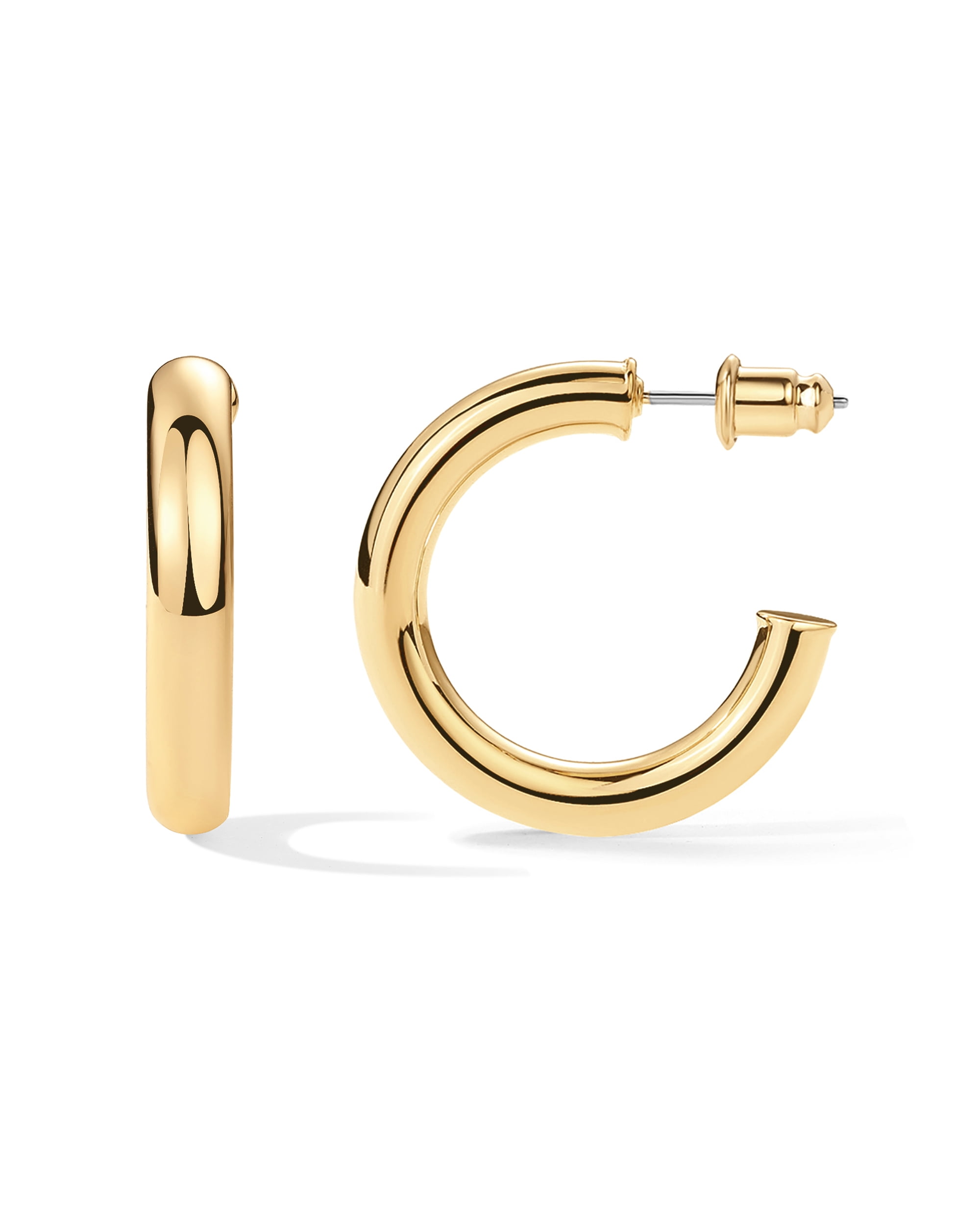 PAVOI 14K Gold Plated Lightweight Chunky Open Hoops