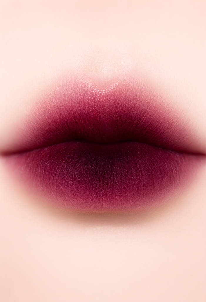 Cận cảnh đôi môi nhung chuyển sắc Ombre mềm mịn từ viền màu nude vào lòng môi màu mận