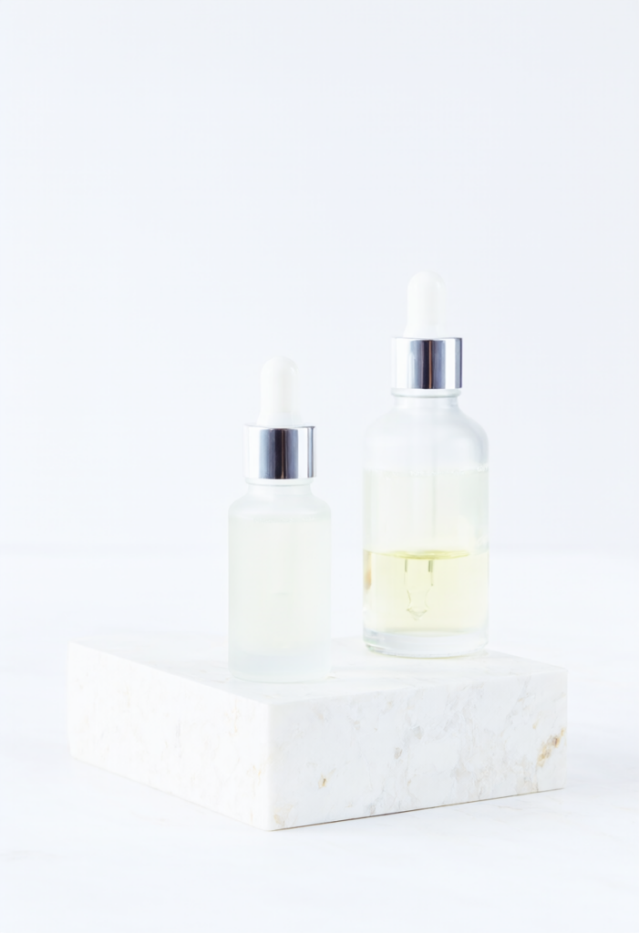 Chai serum Ectoin và Niacinamide thủy tinh mờ cao cấp trên bệ đá tự nhiên