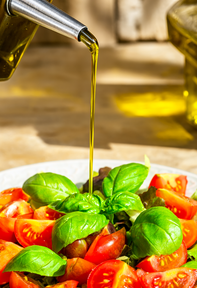 Pouring golden green cold-pressed <a href=